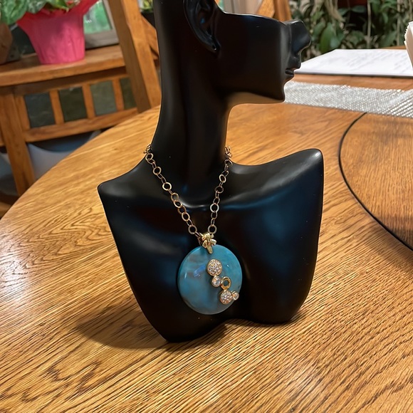 Gorgeous set of blue agate and Swarovski crystals necklace and earrings 🇨🇦 - Picture 2 of 6